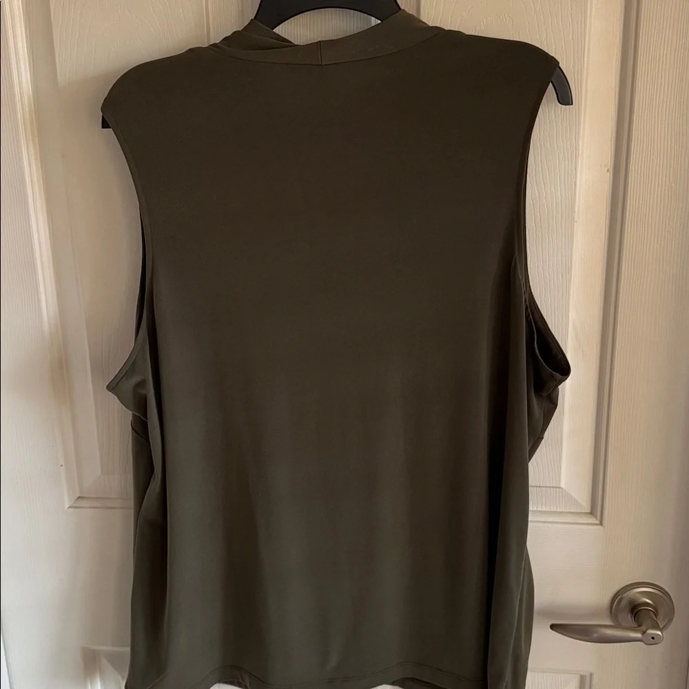 Lane Bryant Deep Olive V-Neck 95% Poly 5% Spandex Wash & Wear Top NWOT - Picture 3 of 4